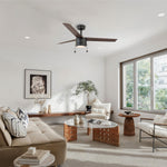 Load image into Gallery viewer, Tritour 44/52 in Pull Chain Ceiling Fan with Light in Matte Black / Dark Brown — in-room lifestyle view
