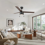 Load image into Gallery viewer, Tritour 44/52 in Pull Chain Ceiling Fan with Light in Matte Black / Dark Brown — in-room lifestyle view
