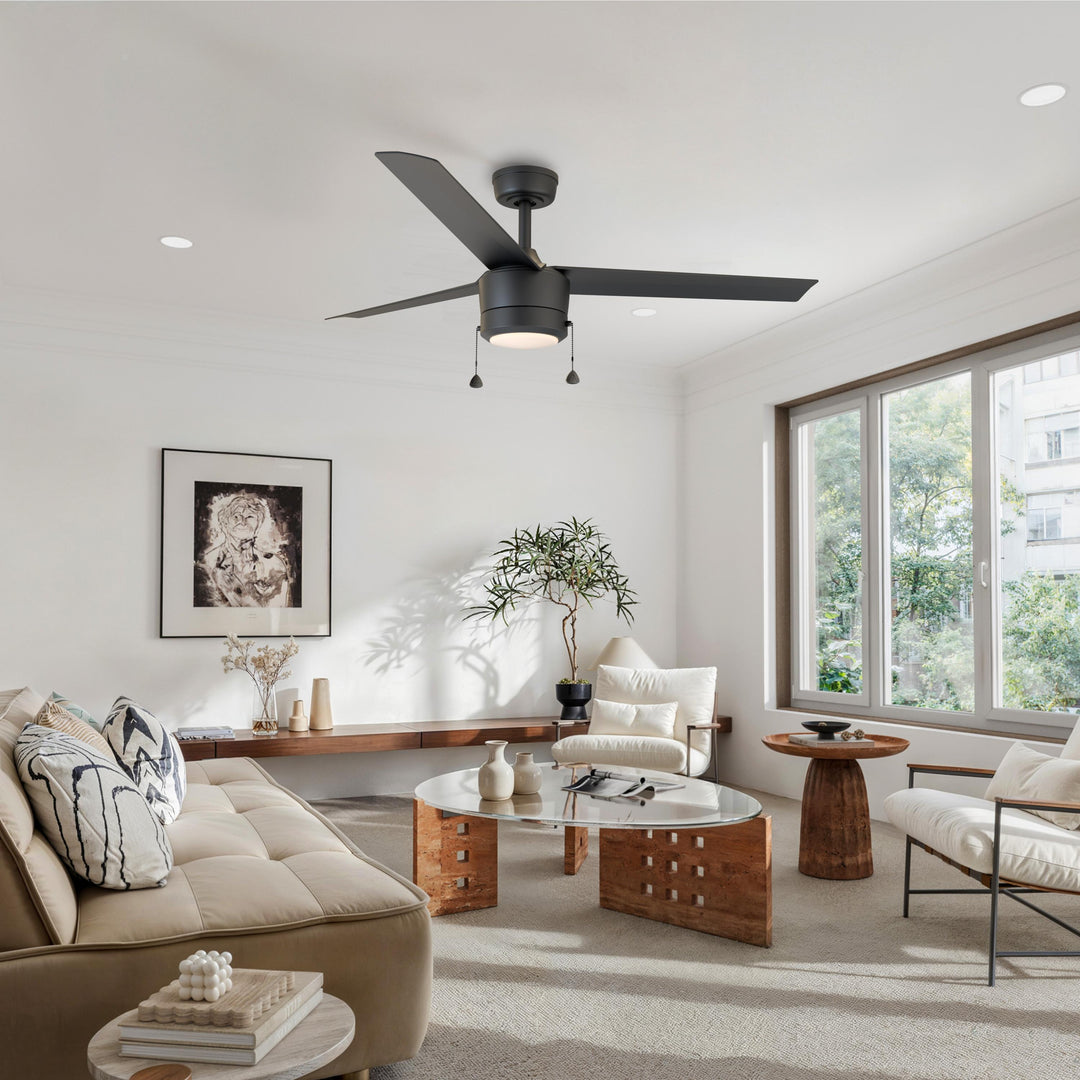 Tritour 44/52 in Pull Chain Ceiling Fan with Light in Matte Black — in-room lifestyle view