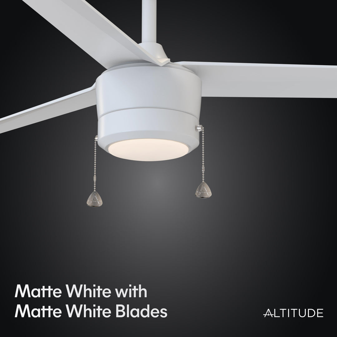 Tritour 44/52 in Pull Chain Ceiling Fan with Light in Matte White — finish and material detail, light hardware detail