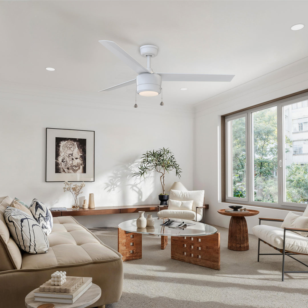Tritour 44/52 in Pull Chain Ceiling Fan with Light in Matte White — in-room lifestyle view