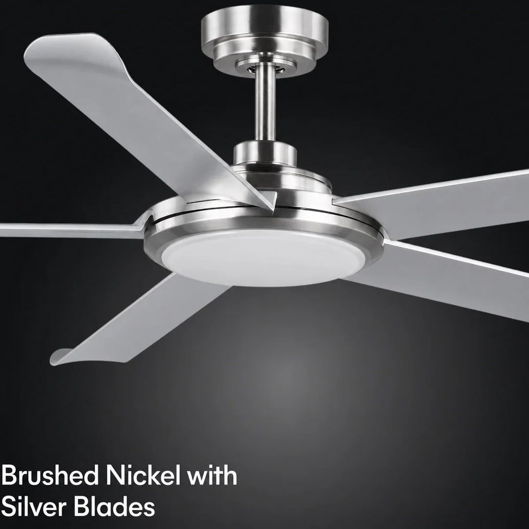 Arlette 60 in Covered Outdoor Ceiling Fan with Light in Brushed Nickel / Silver — finish and material detail