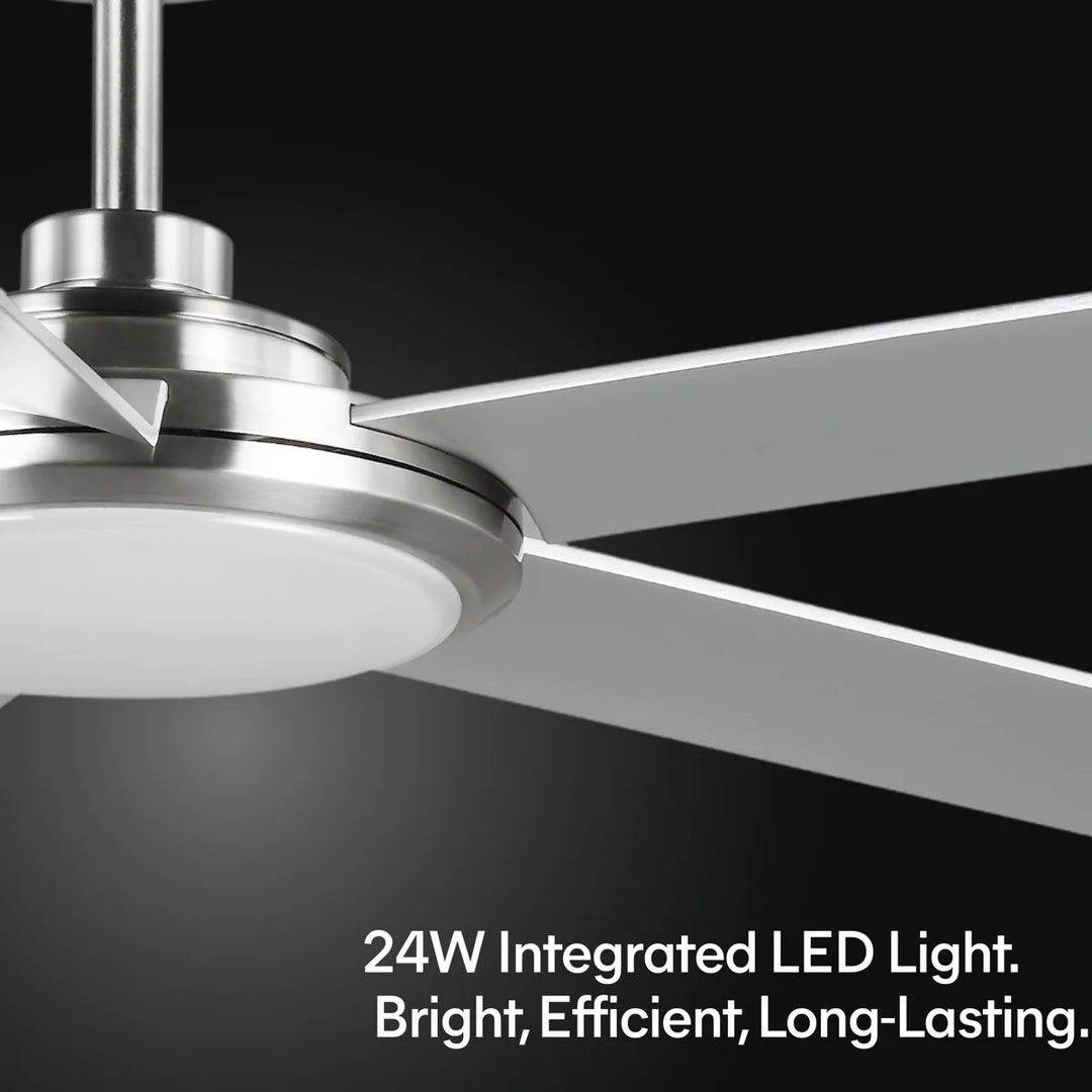 Arlette 60 in Covered Outdoor Ceiling Fan with Light in Brushed Nickel / Silver — light hardware detail