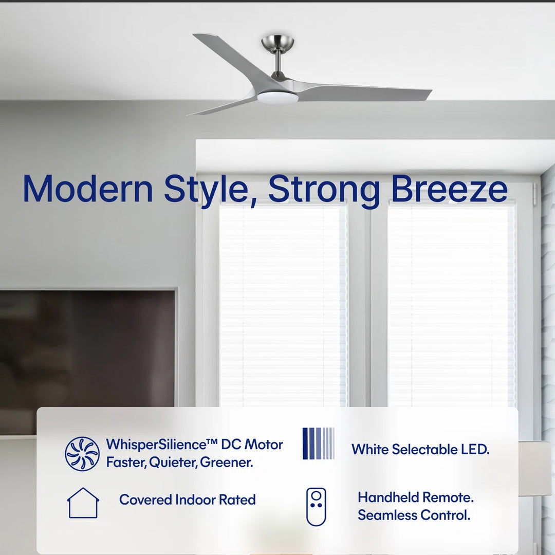 Gossamer 52/60 in Ceiling Fan with Light in Brushed Nickel / Silver — feature overview, remote, control and pull chain