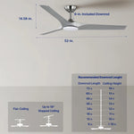 Load image into Gallery viewer, Gossamer 52/60 in Ceiling Fan with Light in Brushed Nickel / Silver — dimensions, downrod and sloped-ceiling fit
