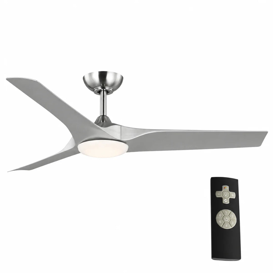 Gossamer 52/60 in Ceiling Fan with Light in Brushed Nickel / Silver — product / remote view supplemental, remote, control and pull chain