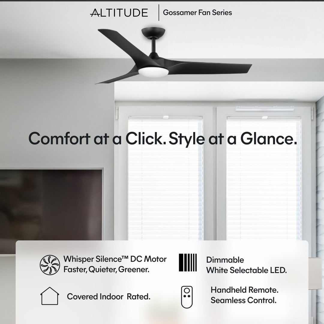 Gossamer 52/60 in Ceiling Fan with Light in Matte Black — feature overview