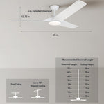 Load image into Gallery viewer, Gossamer 52/60 in Ceiling Fan with Light in Matte White — dimensions, downrod and sloped-ceiling fit
