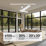 Load image into Gallery viewer, Gossamer 52/60 in Ceiling Fan with Light in Matte White — airflow and room coverage
