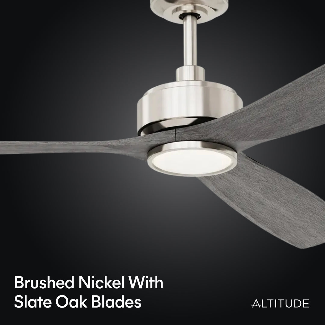 BOCA II 52 in Matter Smart Ceiling Fan with Light in Brushed Nickel / Slate Oak — finish and material detail