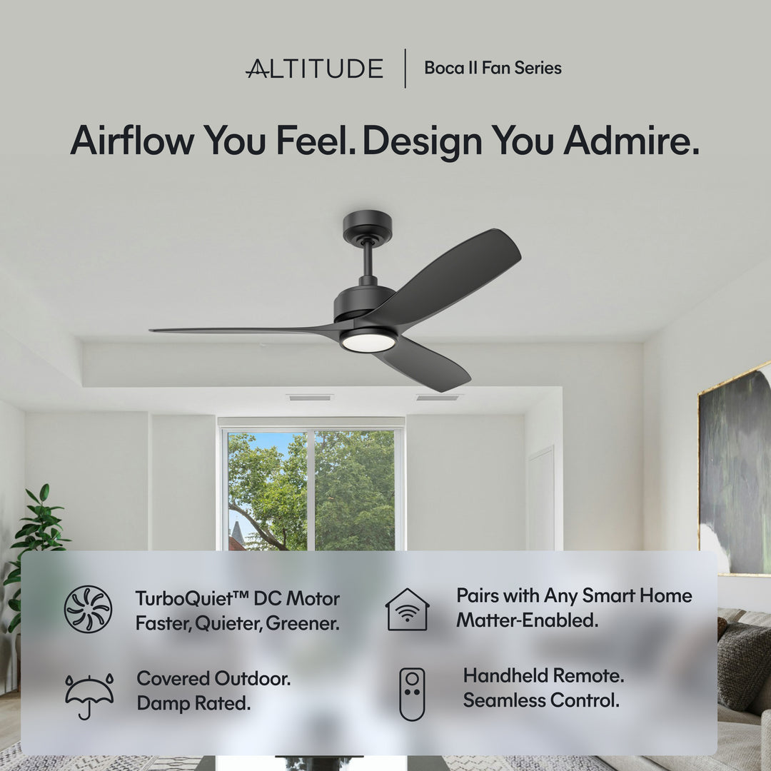 BOCA II 52 in Matter Smart Ceiling Fan with Light in Matte Black — feature overview