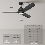 Load image into Gallery viewer, BOCA II 52 in Matter Smart Ceiling Fan with Light in Matte Black — dimensions, downrod and sloped-ceiling fit
