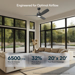 Load image into Gallery viewer, BOCA II 52 in Matter Smart Ceiling Fan with Light in Matte Black — airflow and room coverage
