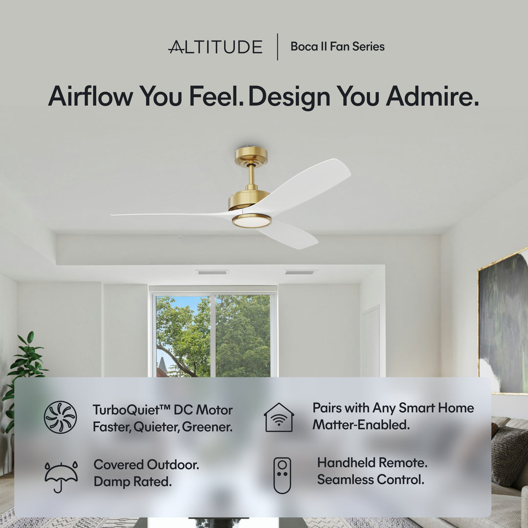 BOCA II 52 in Matter Smart Ceiling Fan with Light in Matte Champagne / Matte White — feature overview