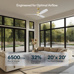 Load image into Gallery viewer, BOCA II 52 in Matter Smart Ceiling Fan with Light in Matte Champagne / Matte White — airflow and room coverage
