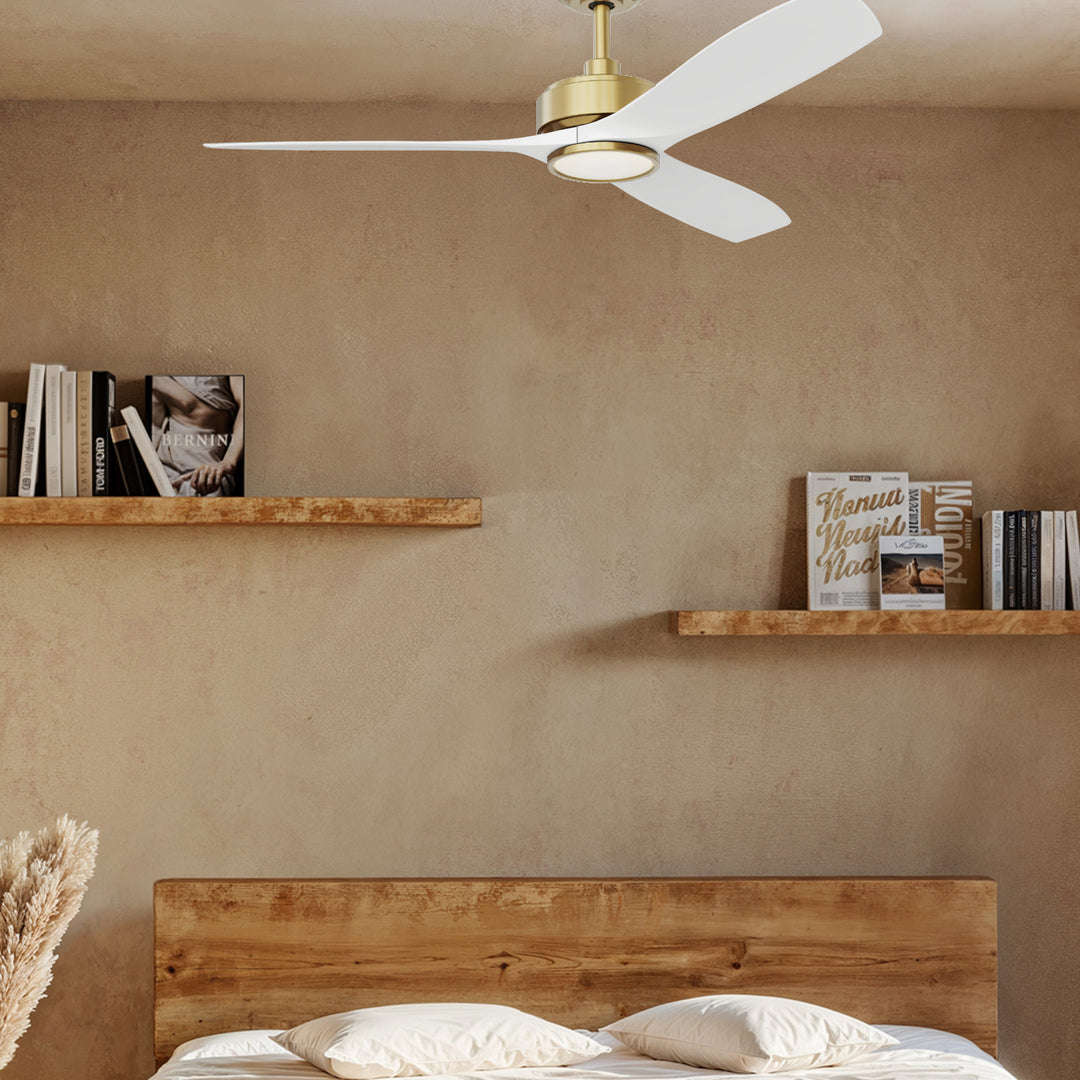 BOCA II 52 in Matter Smart Ceiling Fan with Light in Matte Champagne / Matte White — in-room lifestyle view