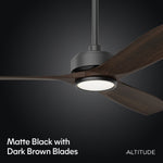 Load image into Gallery viewer, BOCA II 52 in Matter Smart Ceiling Fan with Light in Matte Black / Dark Driftwood — finish and material detail
