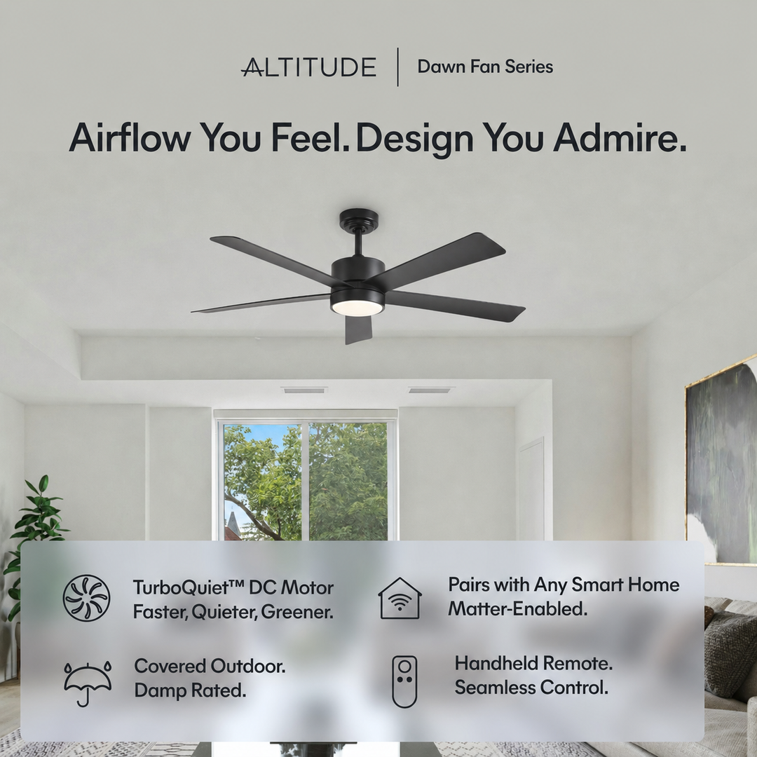 Dawn 52 in Matter Smart Ceiling Fan with Light in Matte Black — feature overview