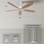 Load image into Gallery viewer, Dragonfly 56 in Matter Smart Ceiling Fan with Light in Matte White / Blackened Oak / White Wood — dimensions, downrod and sloped-ceiling fit
