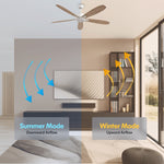 Load image into Gallery viewer, Dragonfly 56 in Matter Smart Ceiling Fan with Light in Matte White / Blackened Oak / White Wood — reversible summer and winter modes
