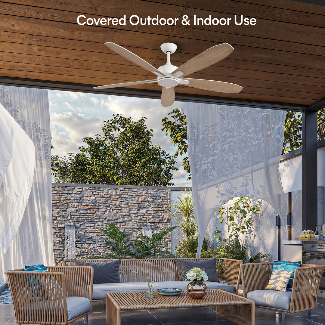Dragonfly 56 in Matter Smart Ceiling Fan with Light in Matte White / Blackened Oak / White Wood — in-room lifestyle view