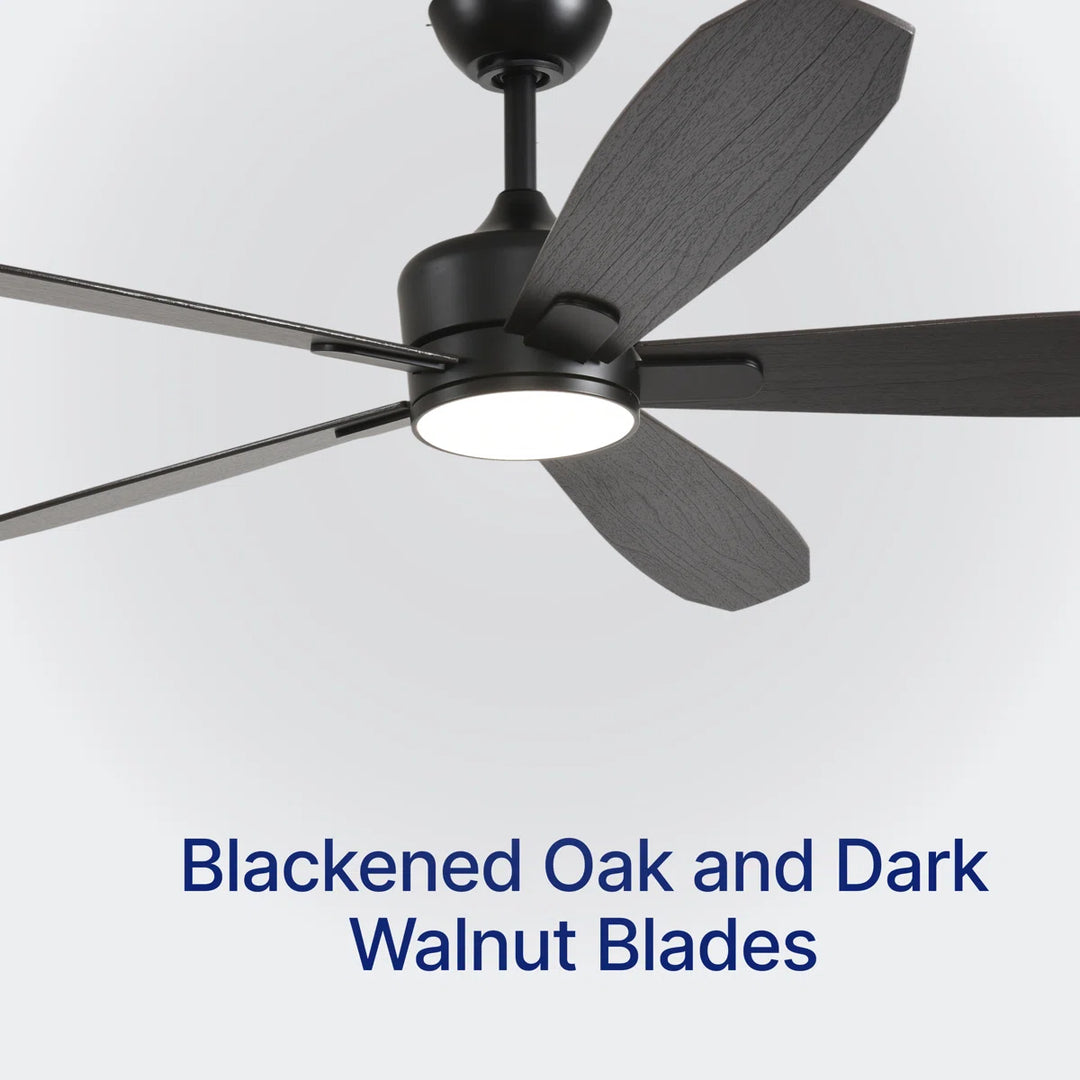 Dragonfly 56 in Matter Smart Ceiling Fan with Light in Matte Black / Blackened Oak / Dark Walnut — finish and material detail