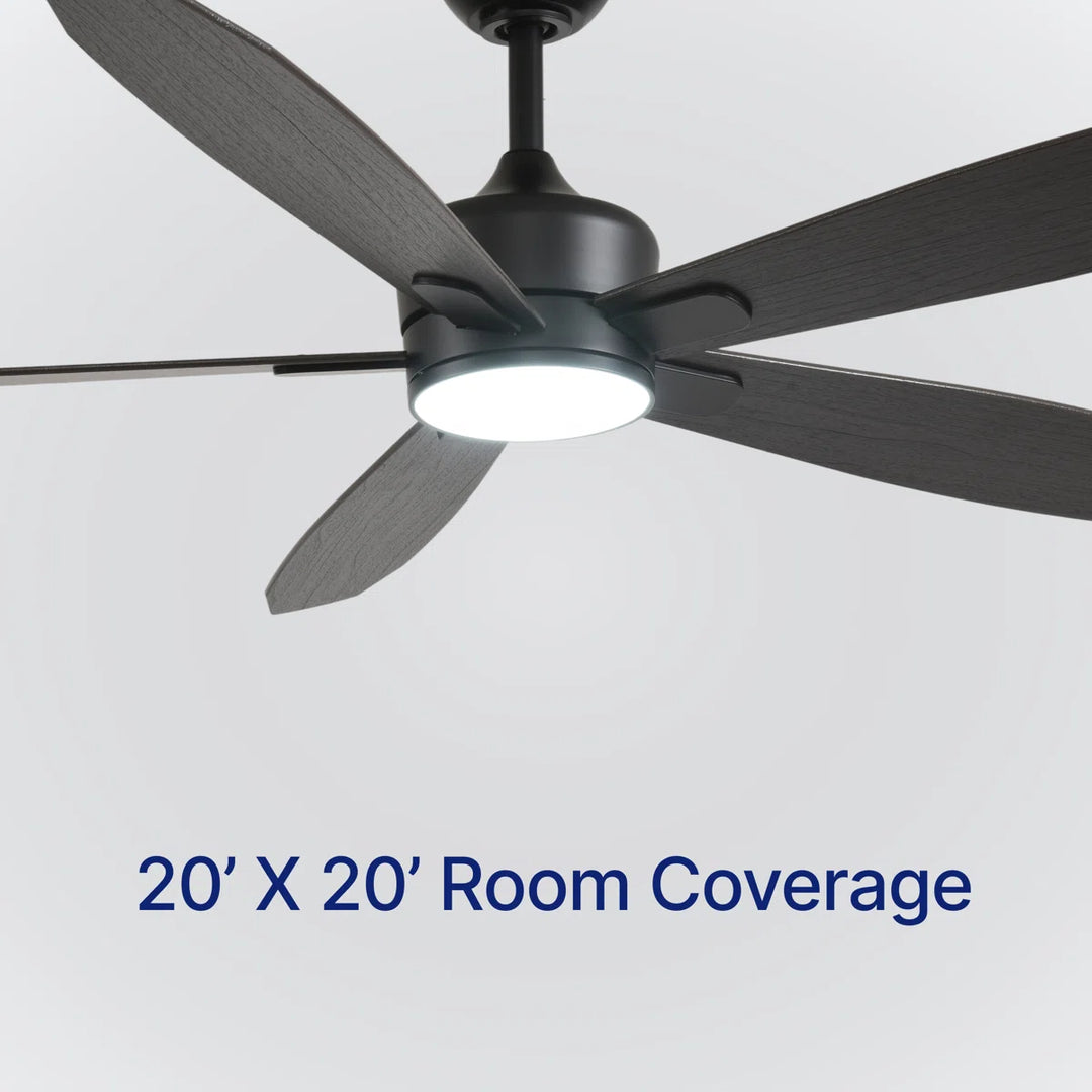 Dragonfly 56 in Matter Smart Ceiling Fan with Light in Matte Black / Blackened Oak / Dark Walnut — airflow and room coverage