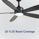 Load image into Gallery viewer, Dragonfly 56 in Matter Smart Ceiling Fan with Light in Matte Black / Blackened Oak / Dark Walnut — airflow and room coverage
