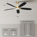 Load image into Gallery viewer, Dragonfly 56 in Matter Smart Ceiling Fan with Light in Champagne Bronze / Blackened Oak / Dark Cherry — dimensions, downrod and sloped-ceiling fit
