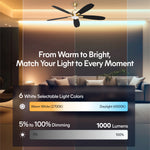 Load image into Gallery viewer, Dragonfly 56 in Matter Smart Ceiling Fan with Light in Champagne Bronze / Blackened Oak / Dark Cherry — lighting, colour temperature and lumens
