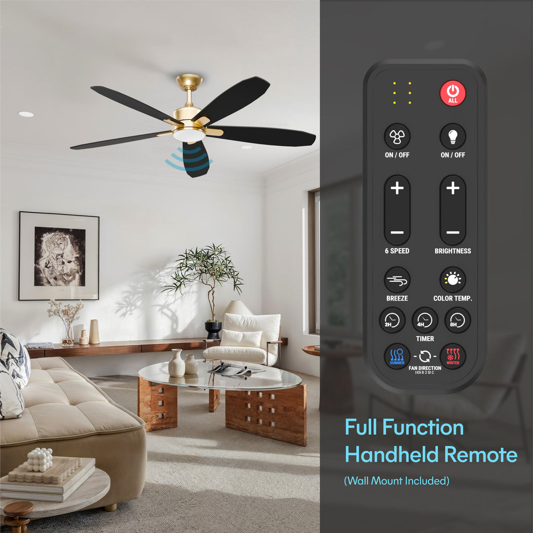 Dragonfly 56 in Matter Smart Ceiling Fan with Light in Champagne Bronze / Blackened Oak / Dark Cherry — remote, control and pull chain