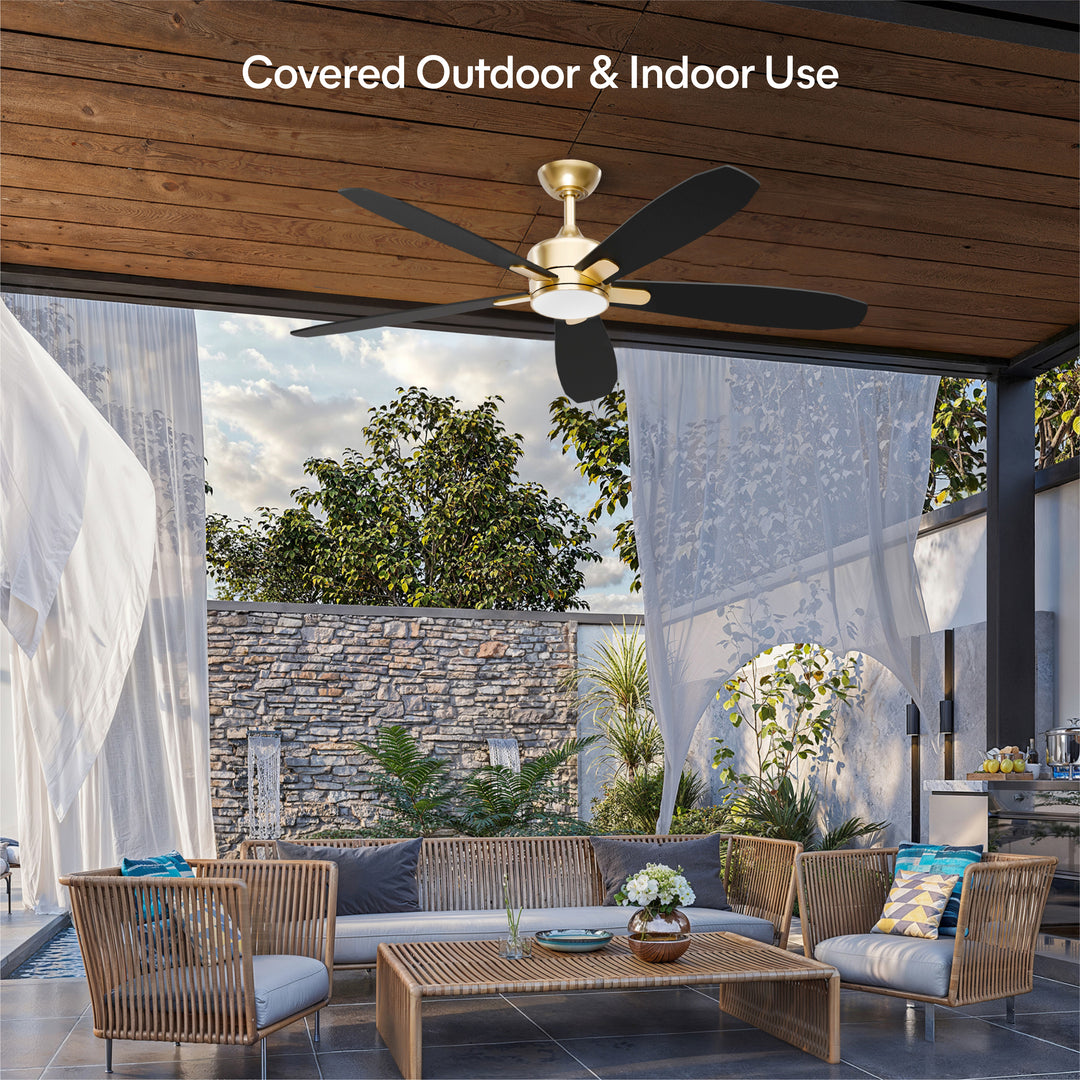 Dragonfly 56 in Matter Smart Ceiling Fan with Light in Champagne Bronze / Blackened Oak / Dark Cherry — in-room lifestyle view