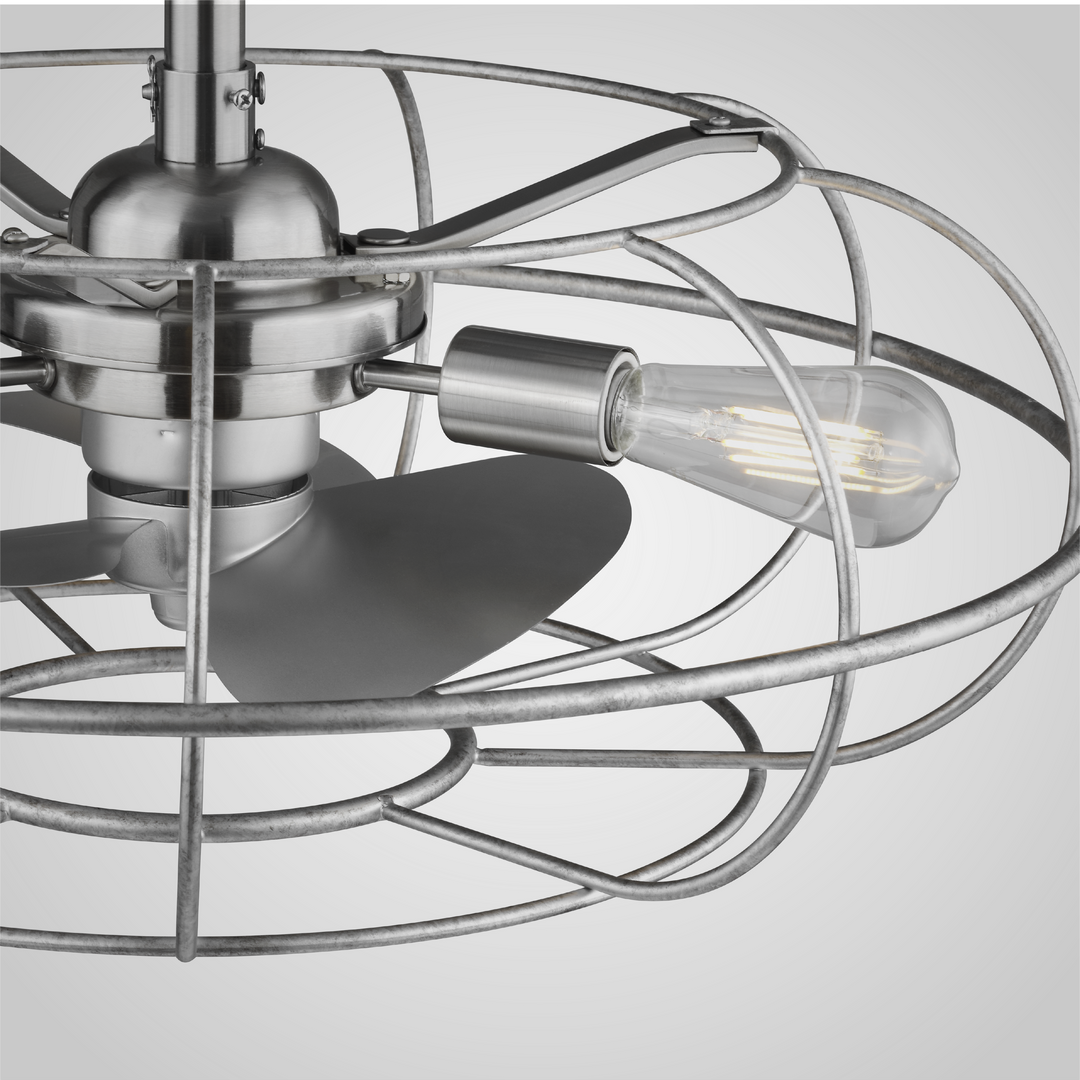 Farmdale 24 in Indoor Caged Fandelier with Light in Galvanized / Brushed Nickel / Silver — finish and material detail