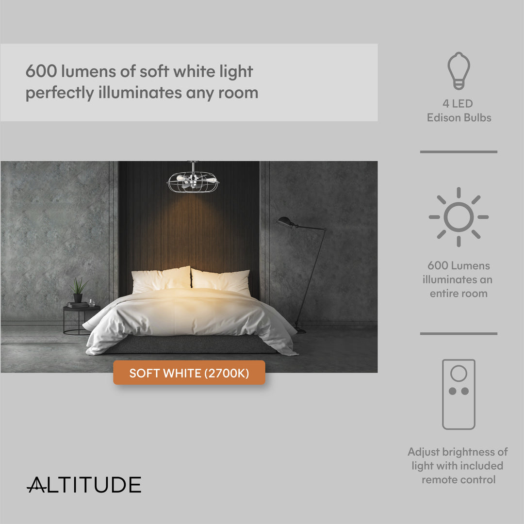Farmdale 24 in Indoor Caged Fandelier with Light in Galvanized / Brushed Nickel / Silver — light hardware detail, lighting, colour temperature and lumens