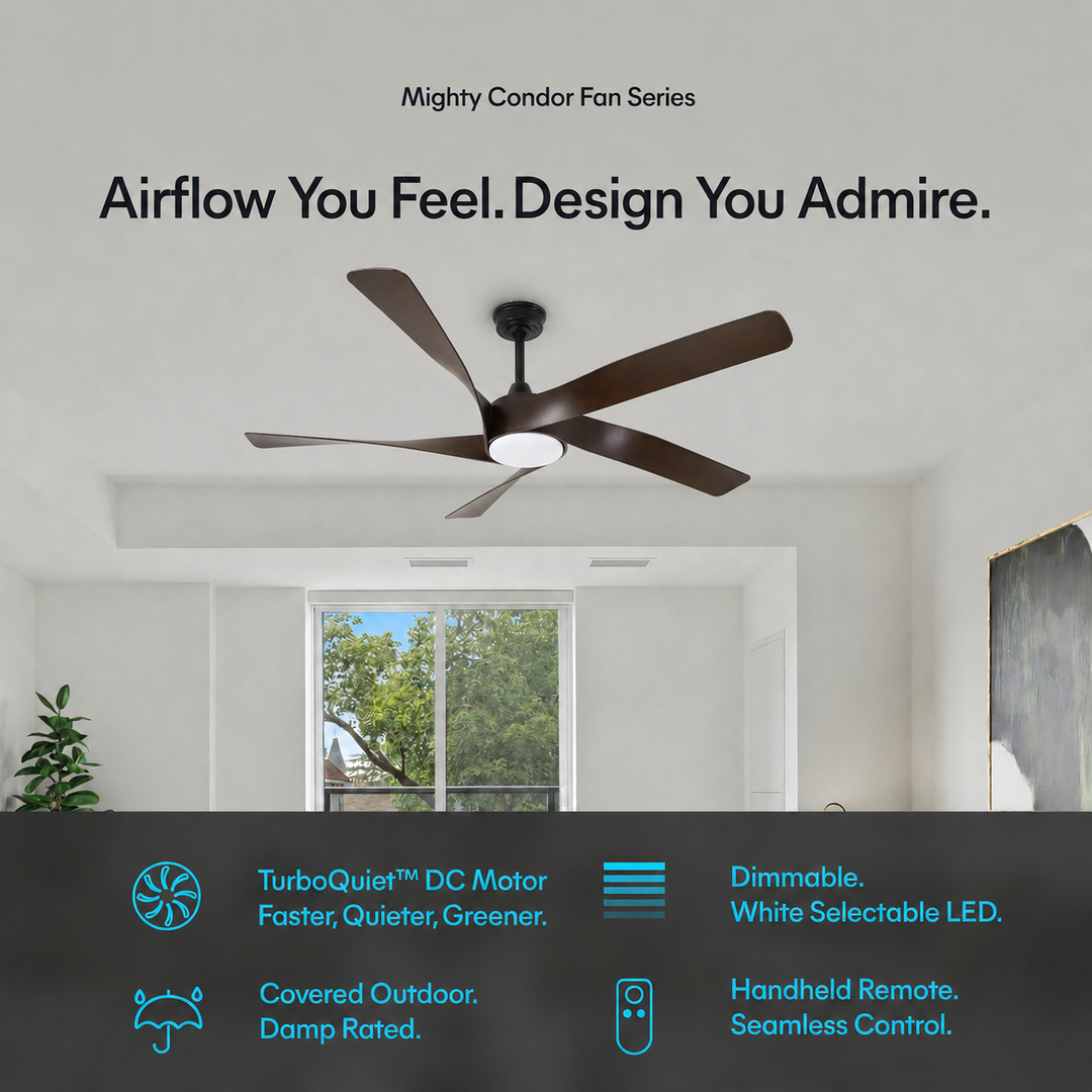 Mighty Condor 60 in Matter Smart Ceiling Fan with Light in Matte Black / Dark Brown — feature overview
