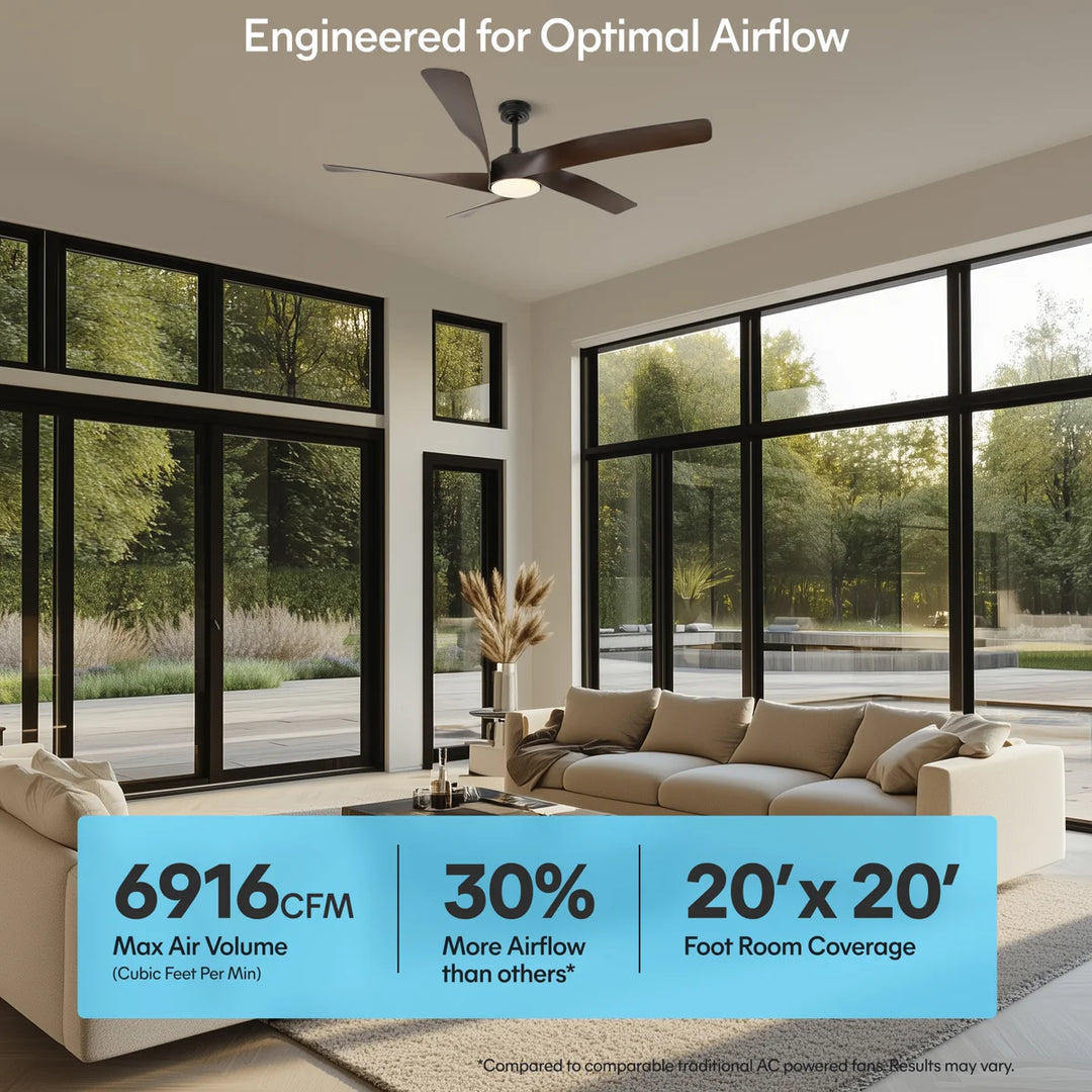 Mighty Condor 60 in Matter Smart Ceiling Fan with Light in Matte Black / Dark Brown — airflow and room coverage
