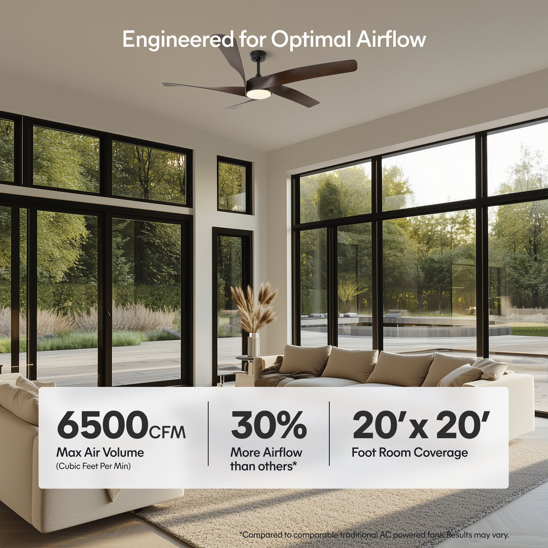 Mighty Condor 60 in Matter Smart Ceiling Fan with Light in Matte Black / Dark Brown — airflow and room coverage
