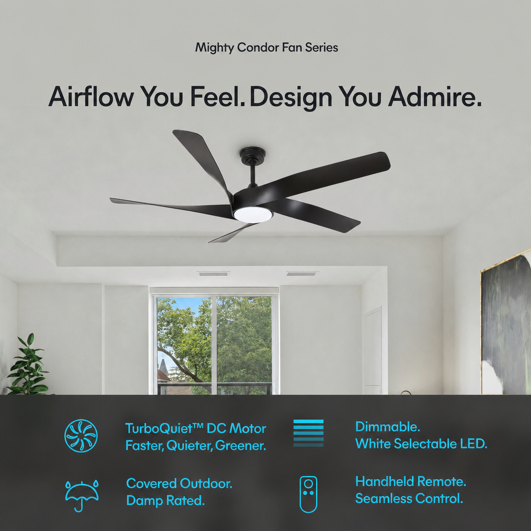 Mighty Condor 60 in Matter Smart Ceiling Fan with Light in Matte Black — feature overview
