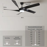 Load image into Gallery viewer, Mighty Condor 60 in Matter Smart Ceiling Fan with Light in Matte Black — dimensions, downrod and sloped-ceiling fit
