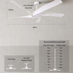 Load image into Gallery viewer, Mighty Condor 60 in Matter Smart Ceiling Fan with Light in Matte White — dimensions, downrod and sloped-ceiling fit
