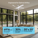 Load image into Gallery viewer, Mighty Condor 60 in Matter Smart Ceiling Fan with Light in Matte White — airflow and room coverage
