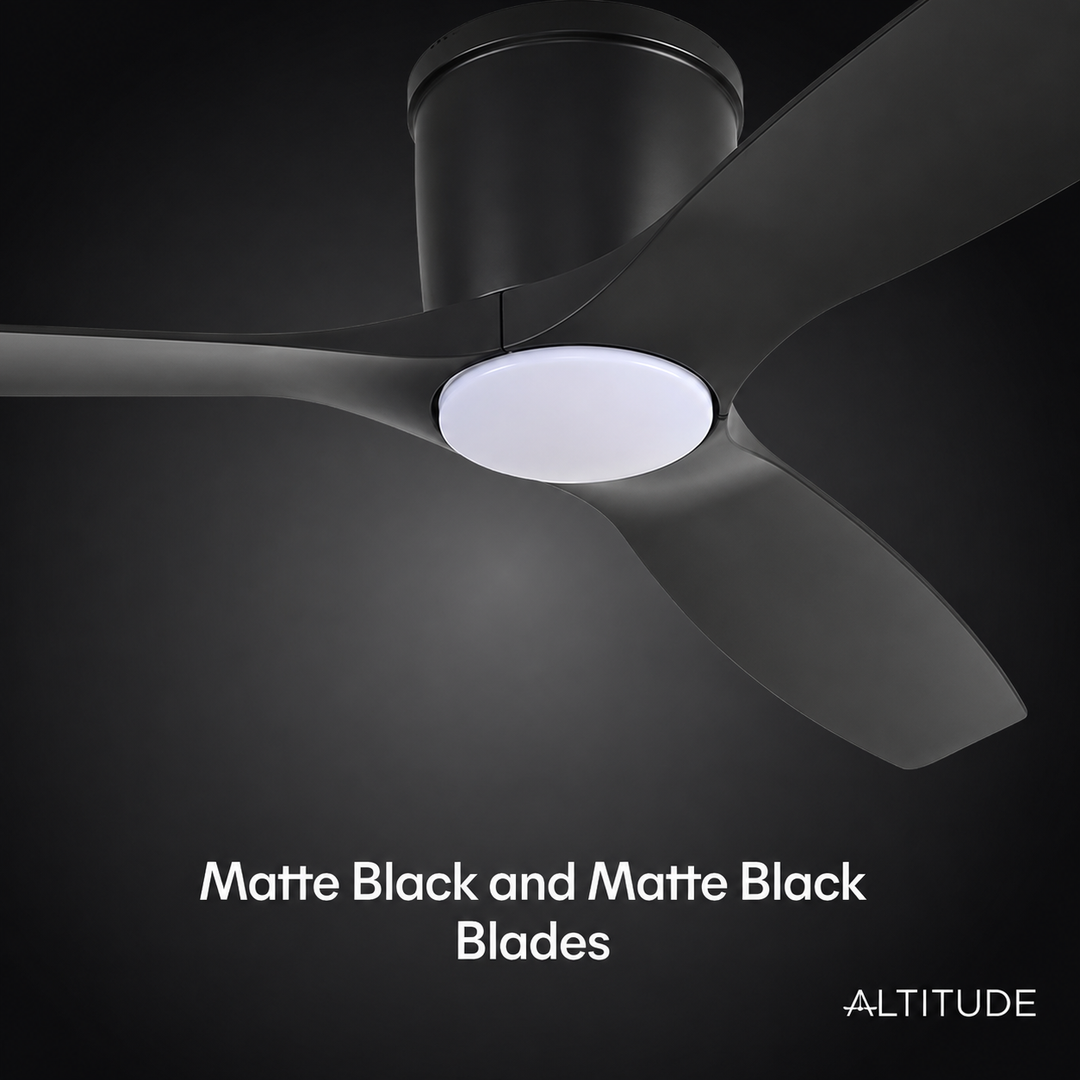 Savannah 52 in Matter Smart Flush Mount Ceiling Fan with Light in Matte Black — finish and material detail