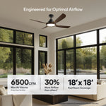Load image into Gallery viewer, Sakai 56 in Matter Smart Ceiling Fan with Light in Matte Black / Dark Brown / Aged Bronze — airflow and room coverage
