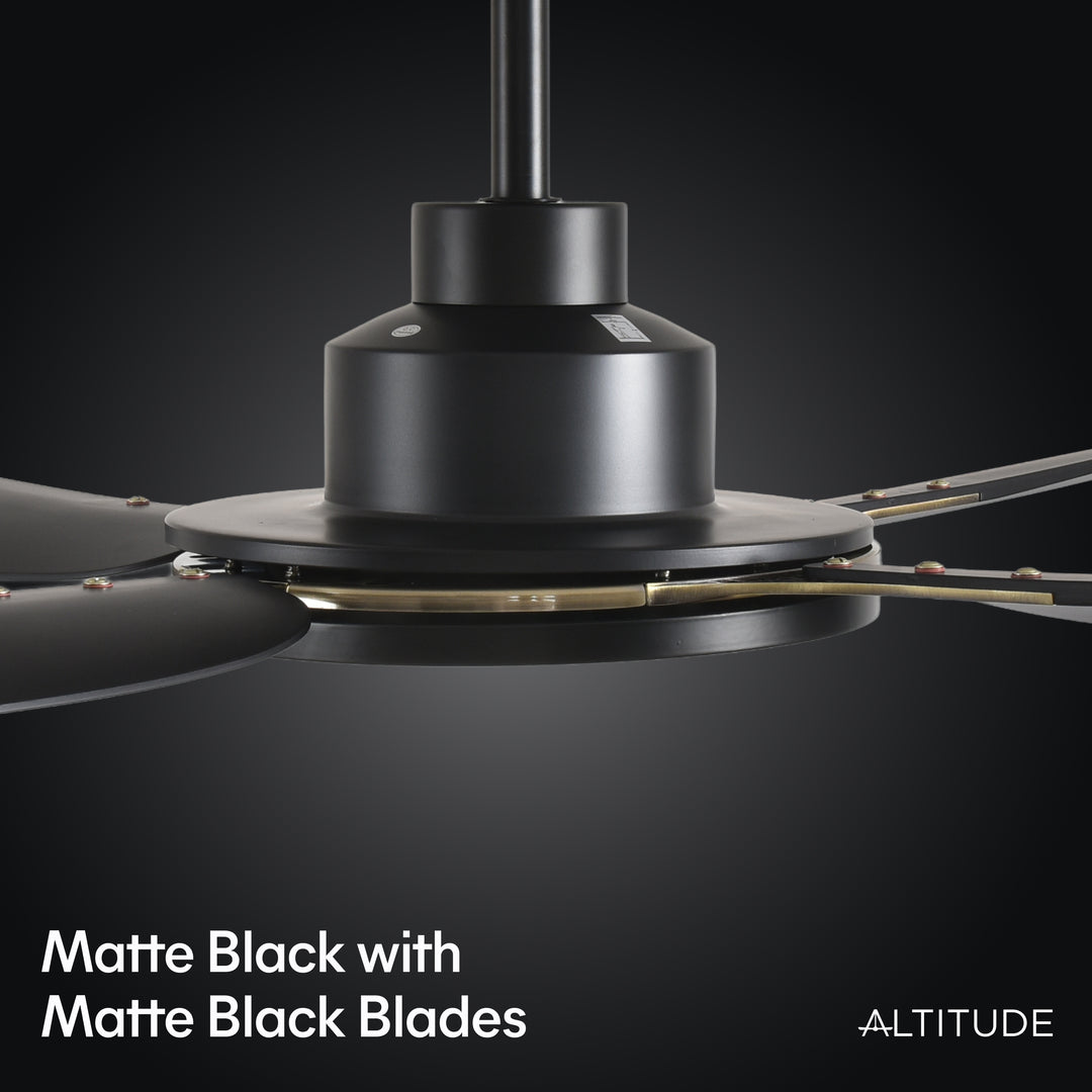 Sakai 56 in Matter Smart Ceiling Fan with Light in Matte Black / Aged Bronze — finish and material detail