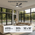 Load image into Gallery viewer, Sakai 56 in Matter Smart Ceiling Fan with Light in Matte Black / Aged Bronze — airflow and room coverage
