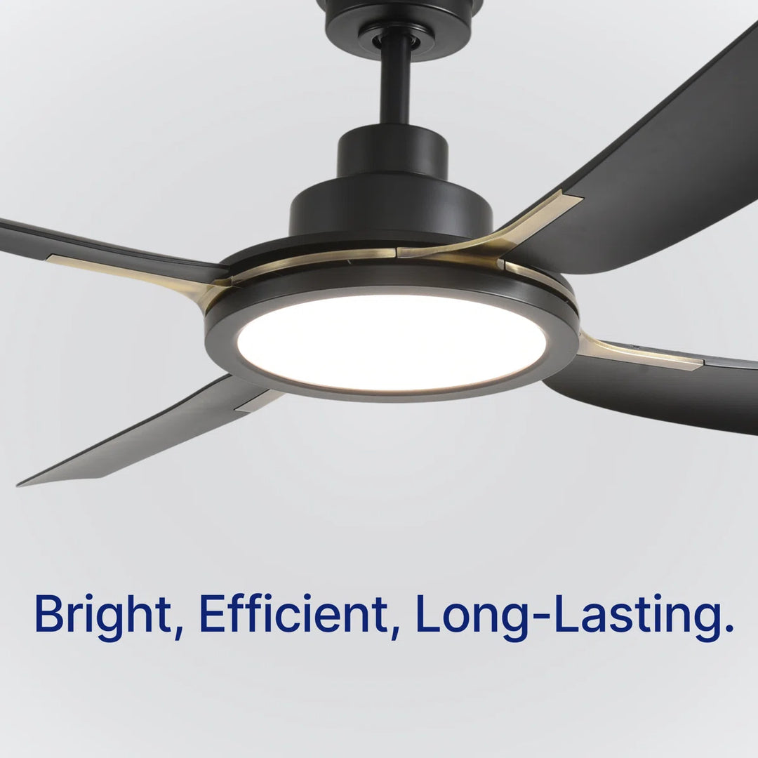 Sakai 56 in Matter Smart Ceiling Fan with Light in Matte Black / Aged Bronze — light hardware detail