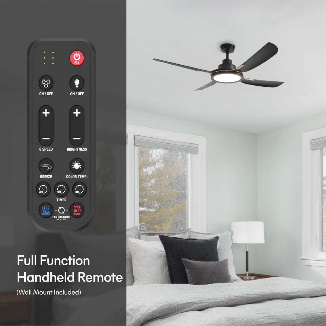 Sakai 56 in Matter Smart Ceiling Fan with Light in Matte Black / Aged Bronze — remote, control and pull chain