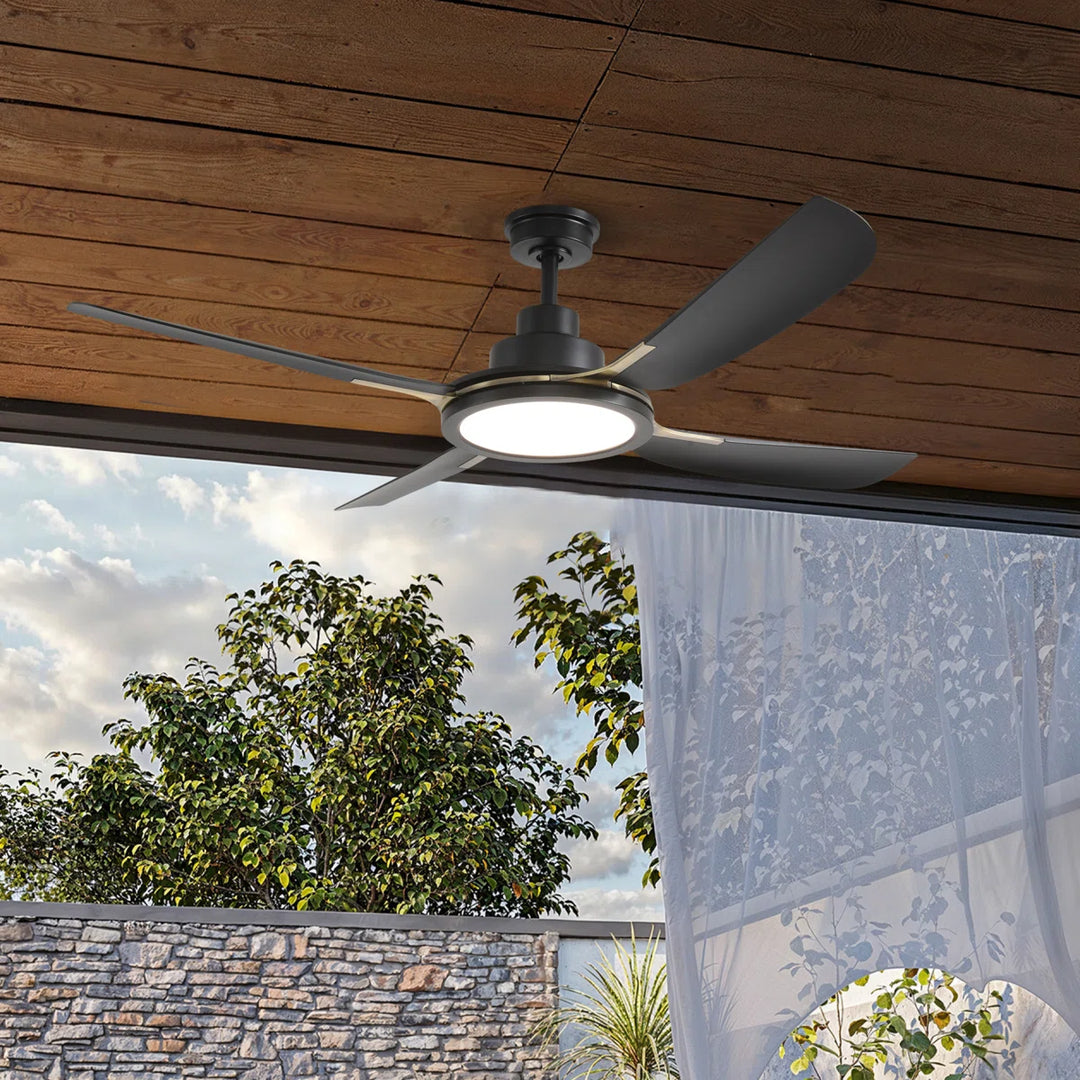 Sakai 56 in Matter Smart Ceiling Fan with Light in Matte Black / Aged Bronze — in-room lifestyle view