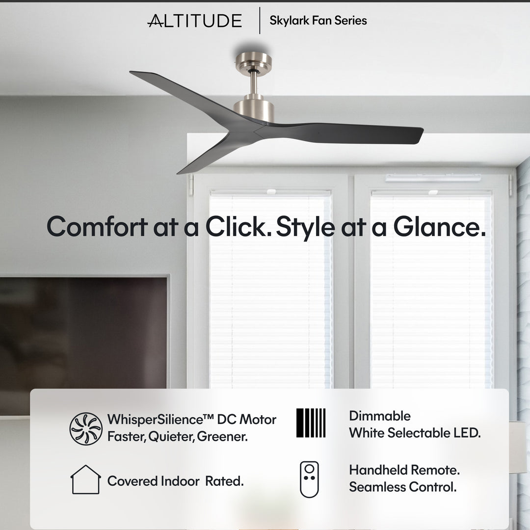 Skylark 52 in Matter Smart Ceiling Fan Without Light in Brushed Nickel / Matte Black — feature overview