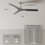 Load image into Gallery viewer, Skylark 52 in Matter Smart Ceiling Fan Without Light in Brushed Nickel / Matte Black — dimensions, downrod and sloped-ceiling fit

